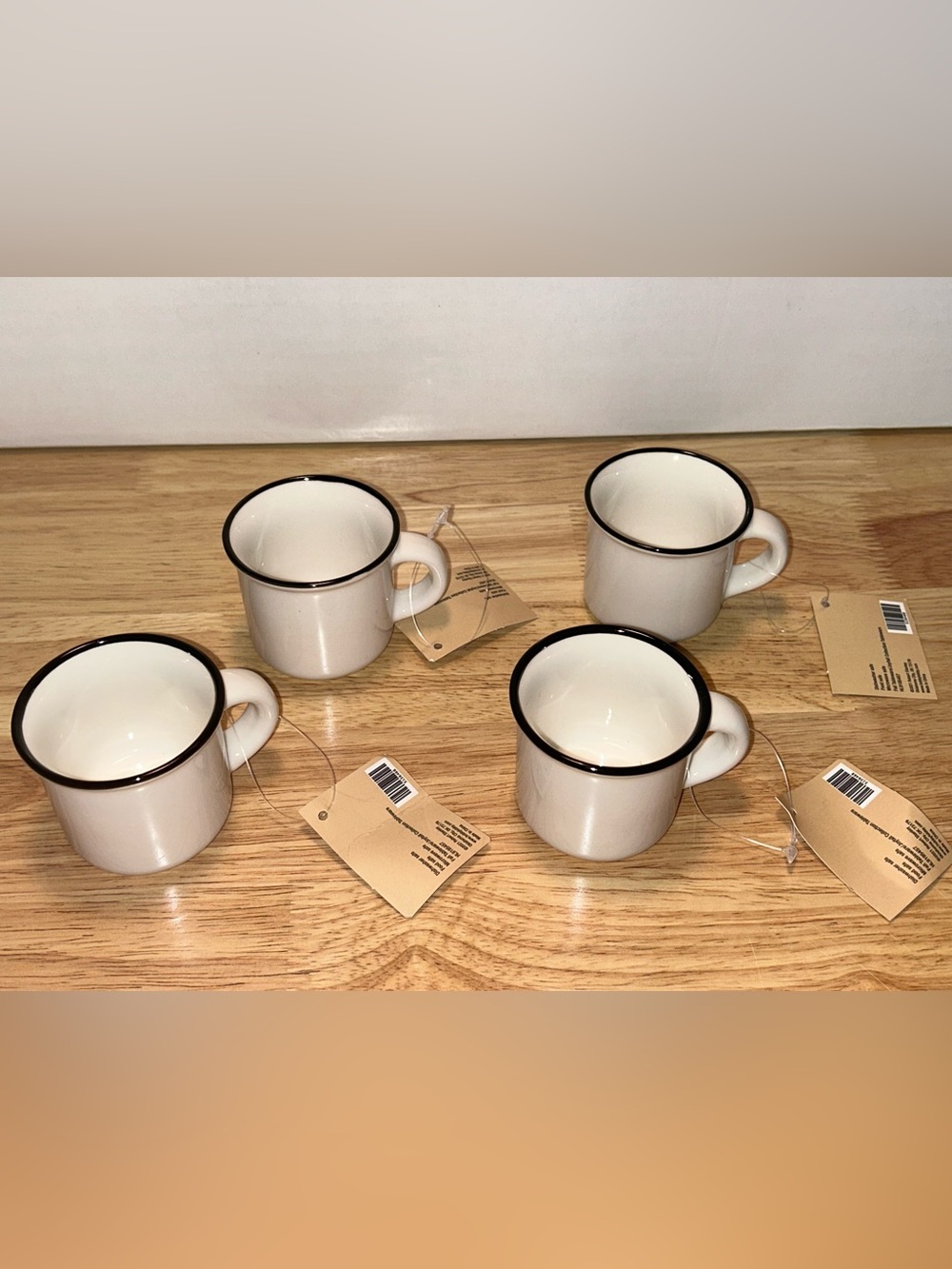 White Ceramic Espresso Mini Mug Set with Black Rim - Set of 4
